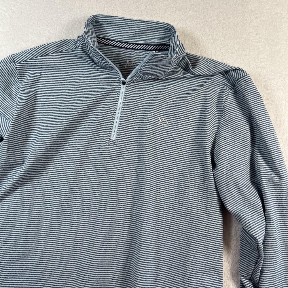 Southern Tide Performance Pullover Unisex Kids 12-14 Blue Striped 1/4 Zip Logo